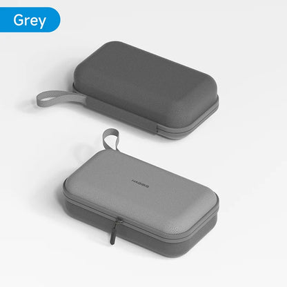 Two gray carrying cases on a light gray background