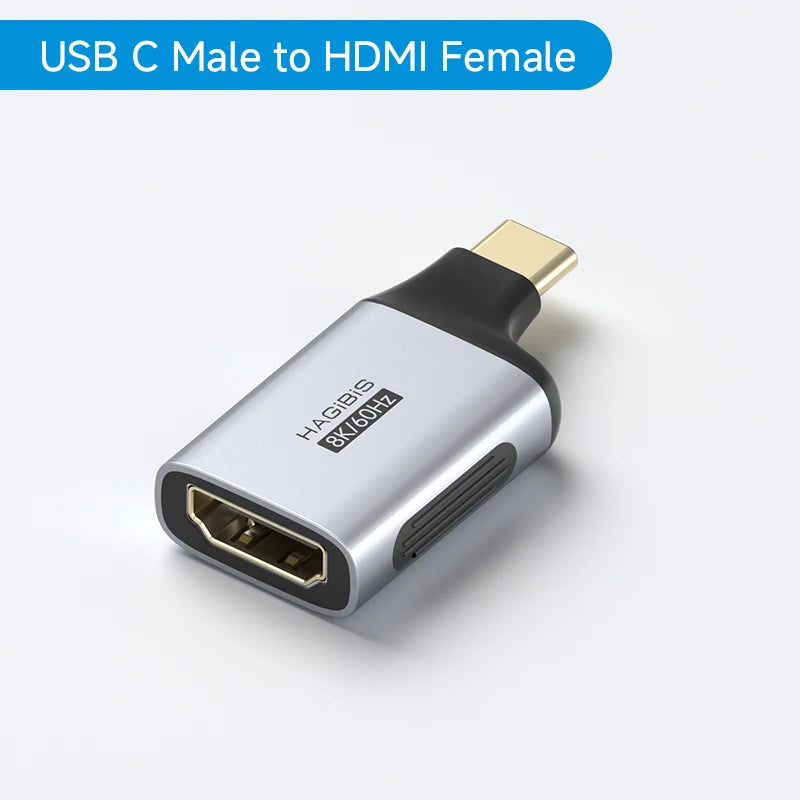 USB C Male to HDMI Female adapter on a white background with 'HAGIWE' branding.
