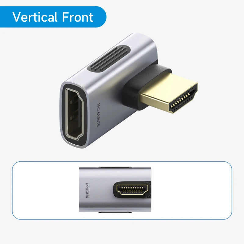 HDMI adapter with vertical front label on a white background