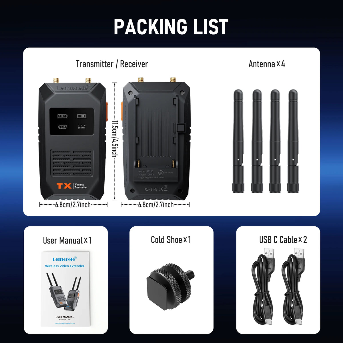Lemorele R1100 Wireless HDMI Extender 1080P 60Hz 200m