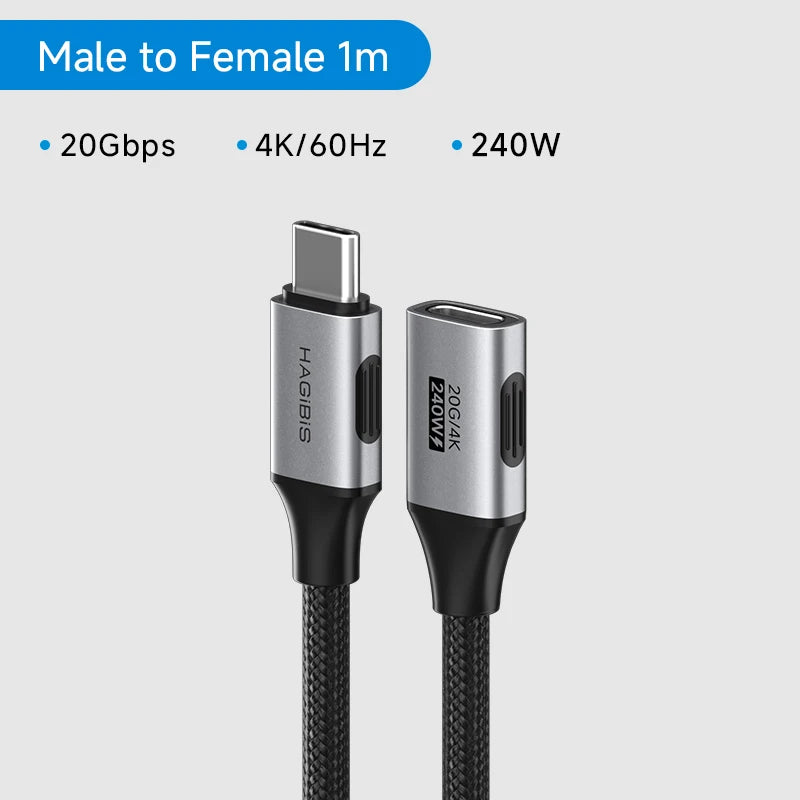 Hagibis USB-C cable with male to female connector on a white background