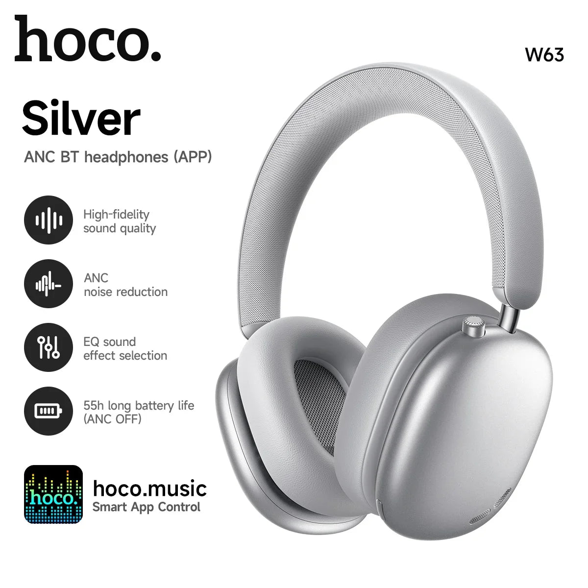 HOCO W63 ANC Wireless Headphones with App Control