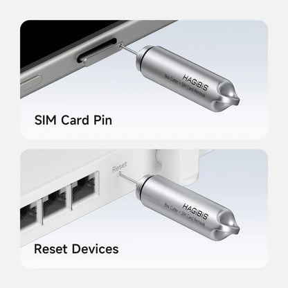 SIM card pin and reset device with 'HAGIBIS' branding on a white background
