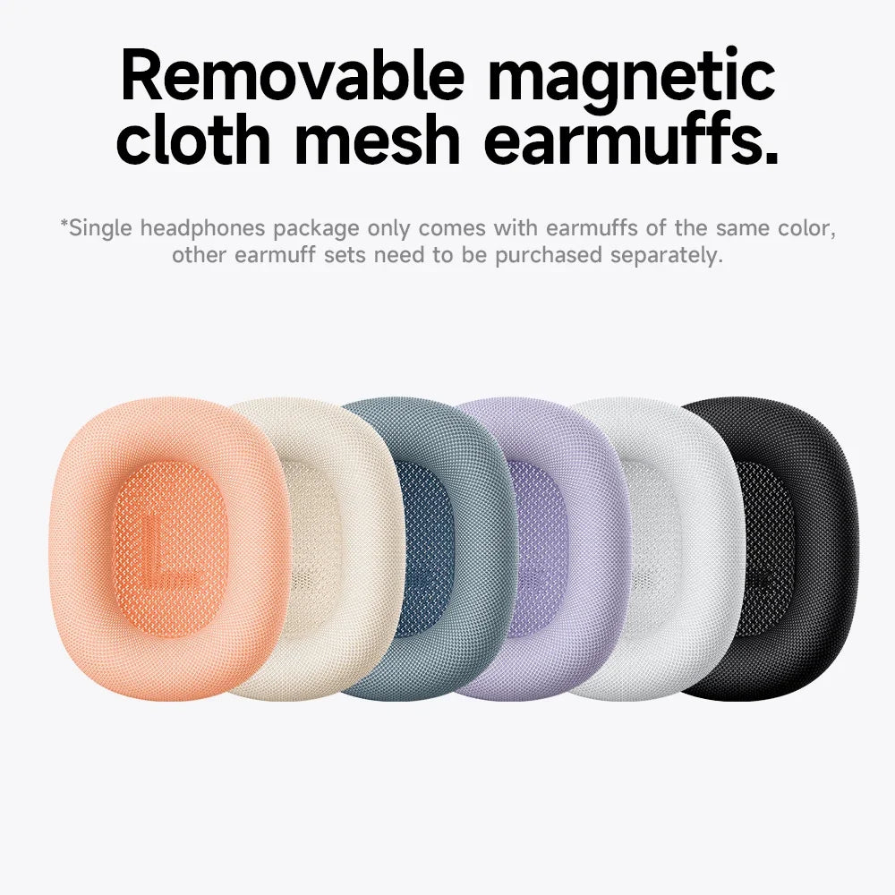 Removable magnetic cloth mesh earmuffs in various colors on a white background.