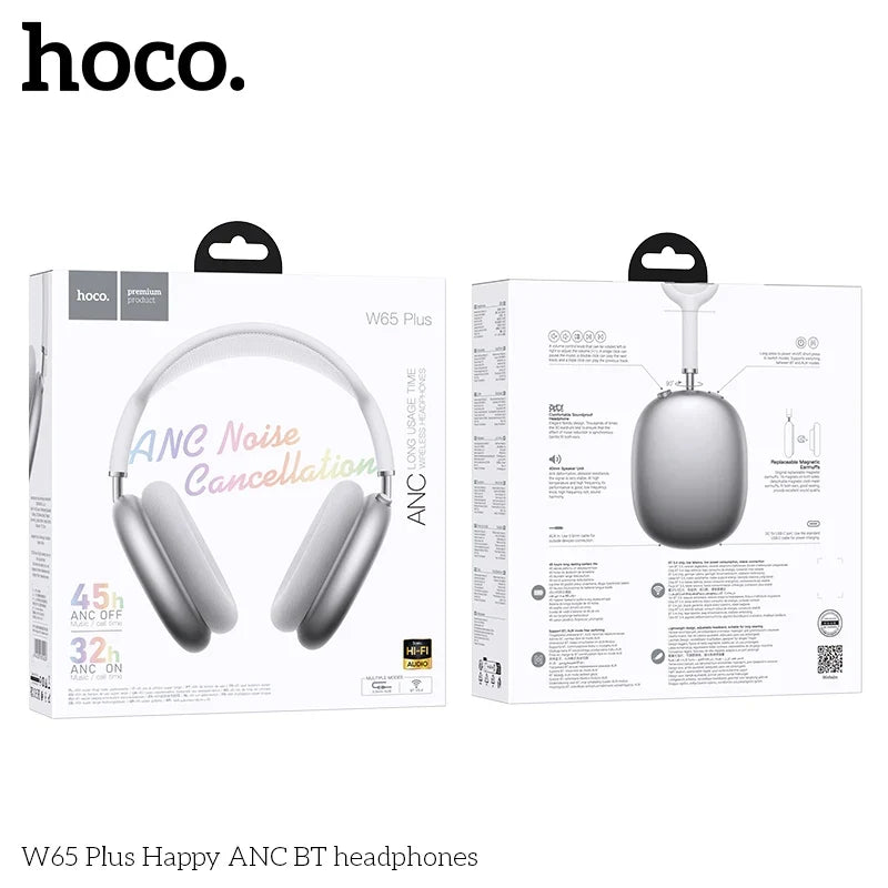 Hoco W65 Plus Happy ANC BT headphones packaging on a white background
