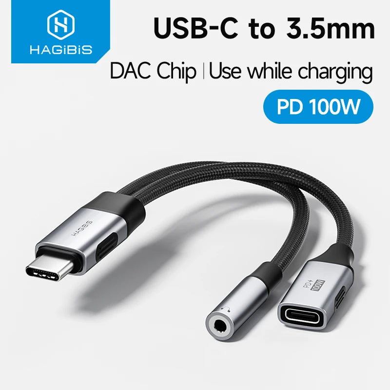 Hagibis USB-C to 3.5mm Audio & Charging Adapter 100W PD