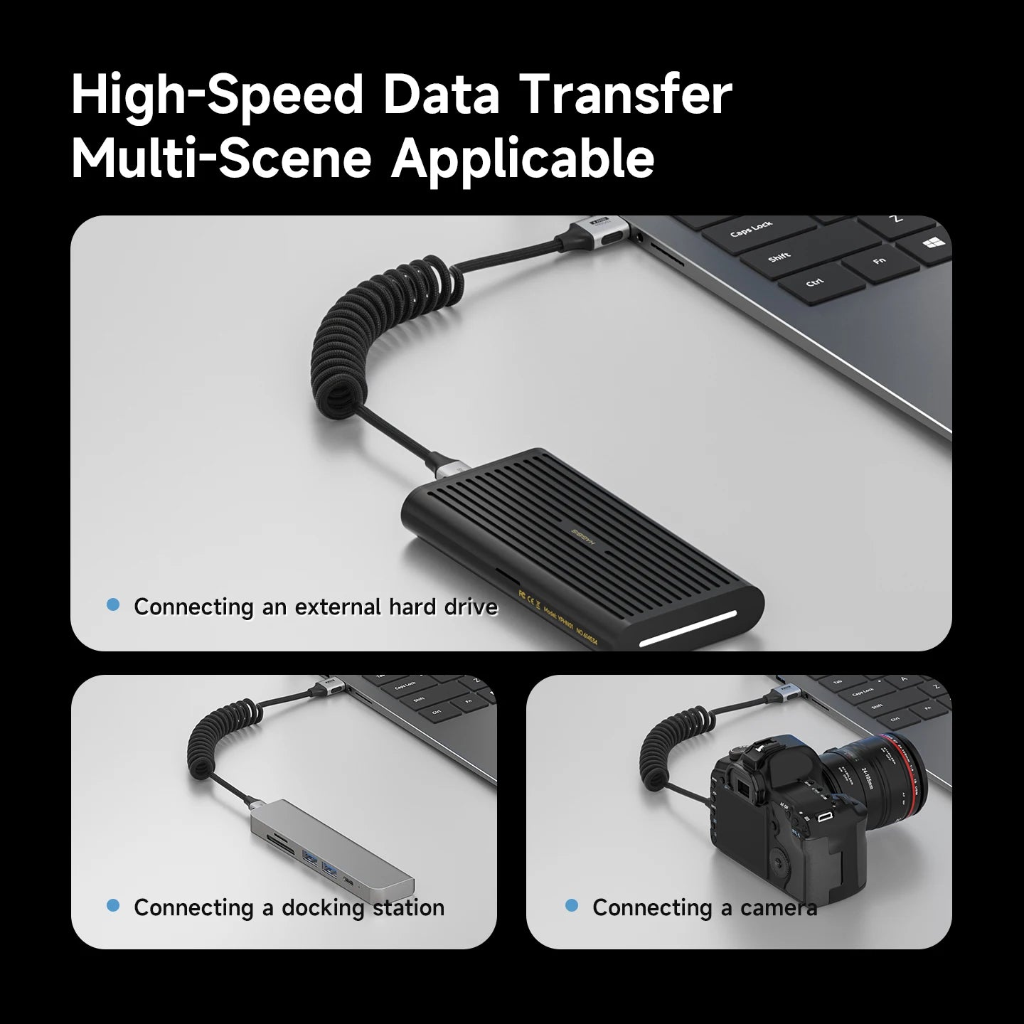 Hagibis USB 3.2 Coiled USB-A to USB-C Cable 10Gbps 60W