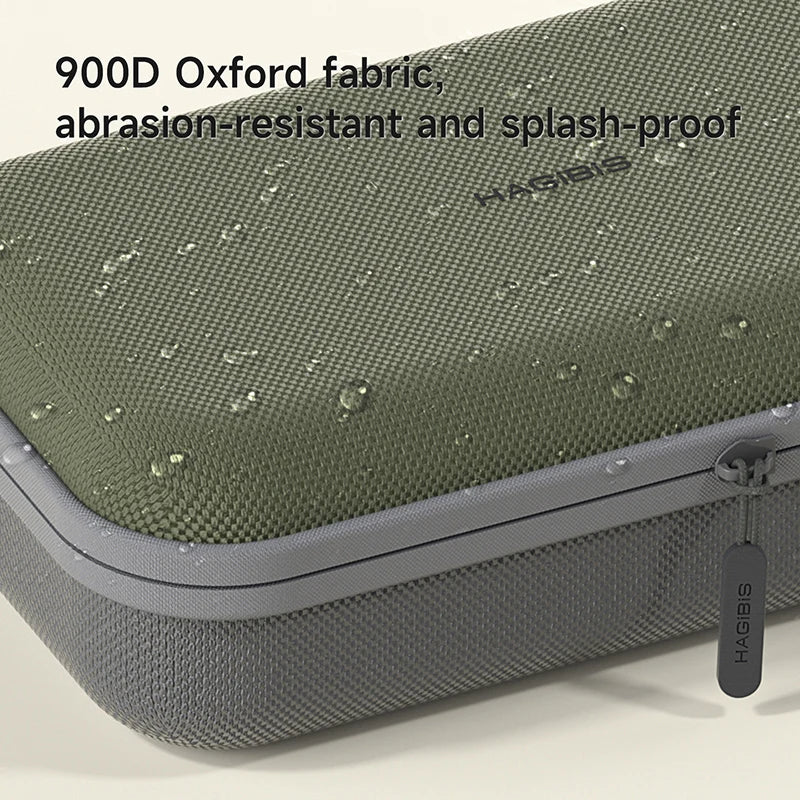 Green and gray case with 'Hagibis' branding, featuring 900D Oxford fabric text.