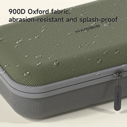 Green and gray case with 'Hagibis' branding, featuring 900D Oxford fabric text.