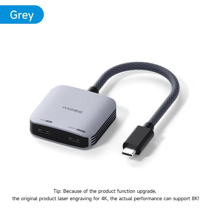 USB C Splitter 100W 4K/60Hz 2 in 1 Hagibis