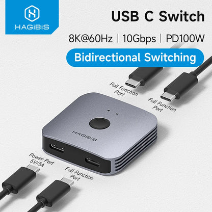 USB C switch with Hagibis branding on a white background