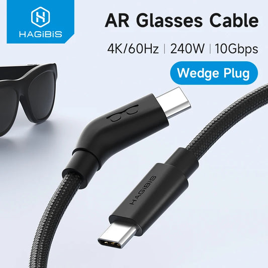 AR Glasses Cable with HAGIBIS branding on a light gray background