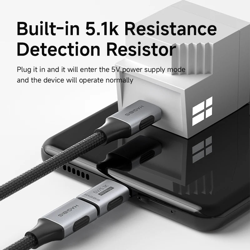 USB adapter with text about resistance detection resistor on a white background