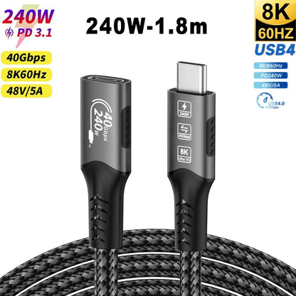 USB4 USB-C Extension Cable 40Gbps 240W 8K