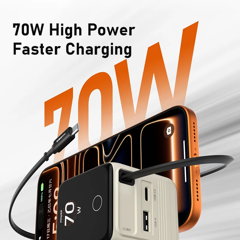 70W high power charging device with smartphone and adapter on a white background
