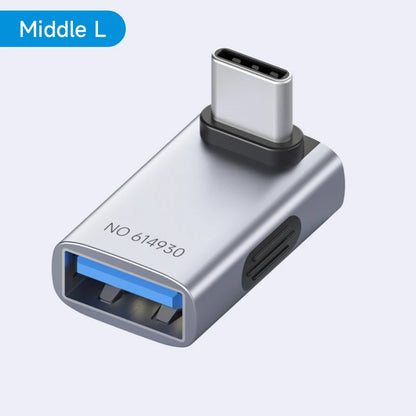 USB adapter with Type-C and USB-A connectors on a light gray background