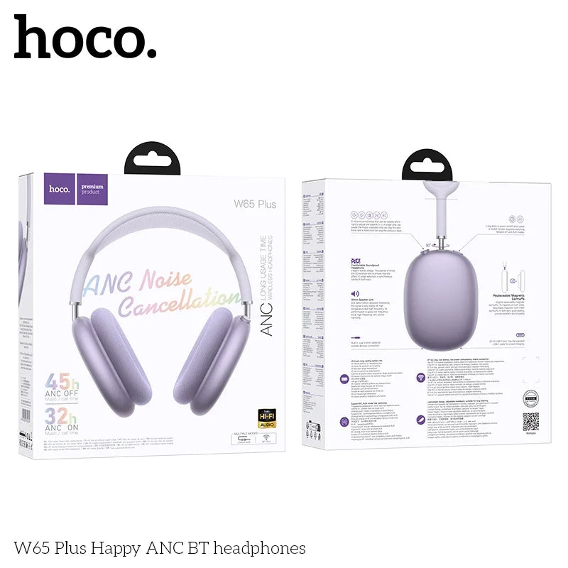 Hoco W65 Plus Happy ANC BT headphones packaging on a white background