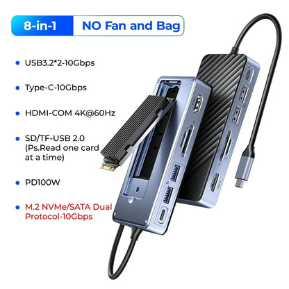 ORICO 8-in-1 USB-C Dock with M.2 NVMe SSD Enclosure
