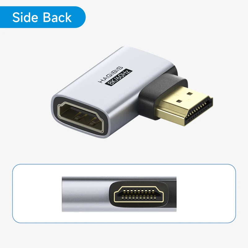 HDMI adapter with side back view on a white background