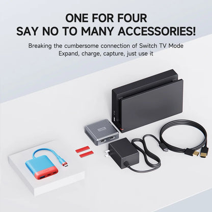 Gaming console with accessories on a white background, featuring text about simplifying connections.
