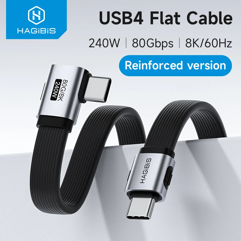 USB4 flat cable with HAGIBIS branding on a light gray background