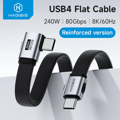 USB4 flat cable with HAGIBIS branding on a light gray background