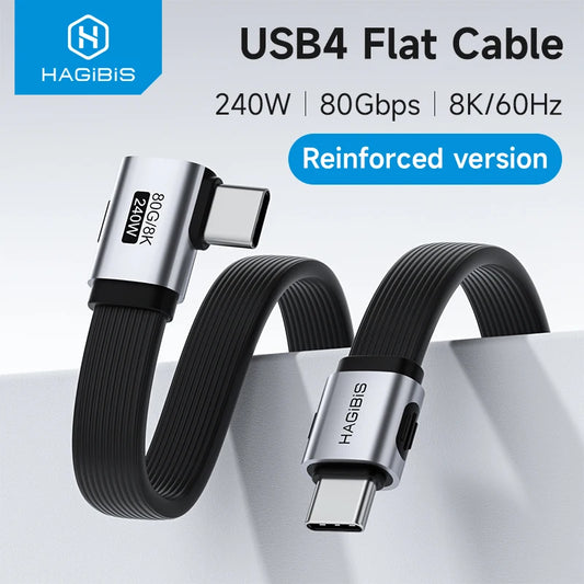 USB4 flat cable with HAGIBIS branding on a light gray background