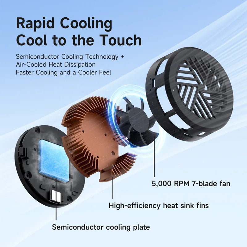 Diagram of a cooling system with labeled components on a light blue background