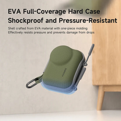 Green EVA full-coverage hard case with text on a neutral background