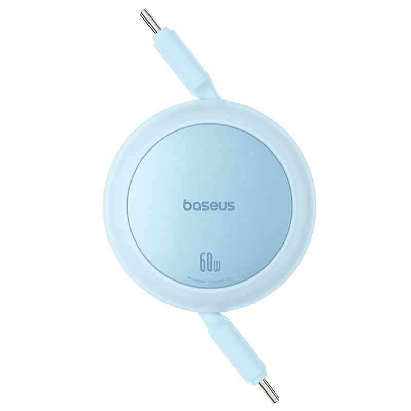 Light blue wireless charger with 'baseus' branding on a white background