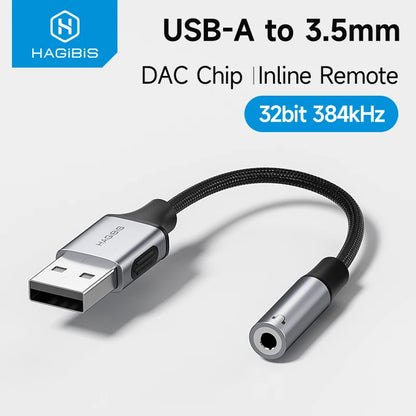 Hagibis USB-A to 3.5mm Hi-Fi DAC Adapter 32bit 384kHz