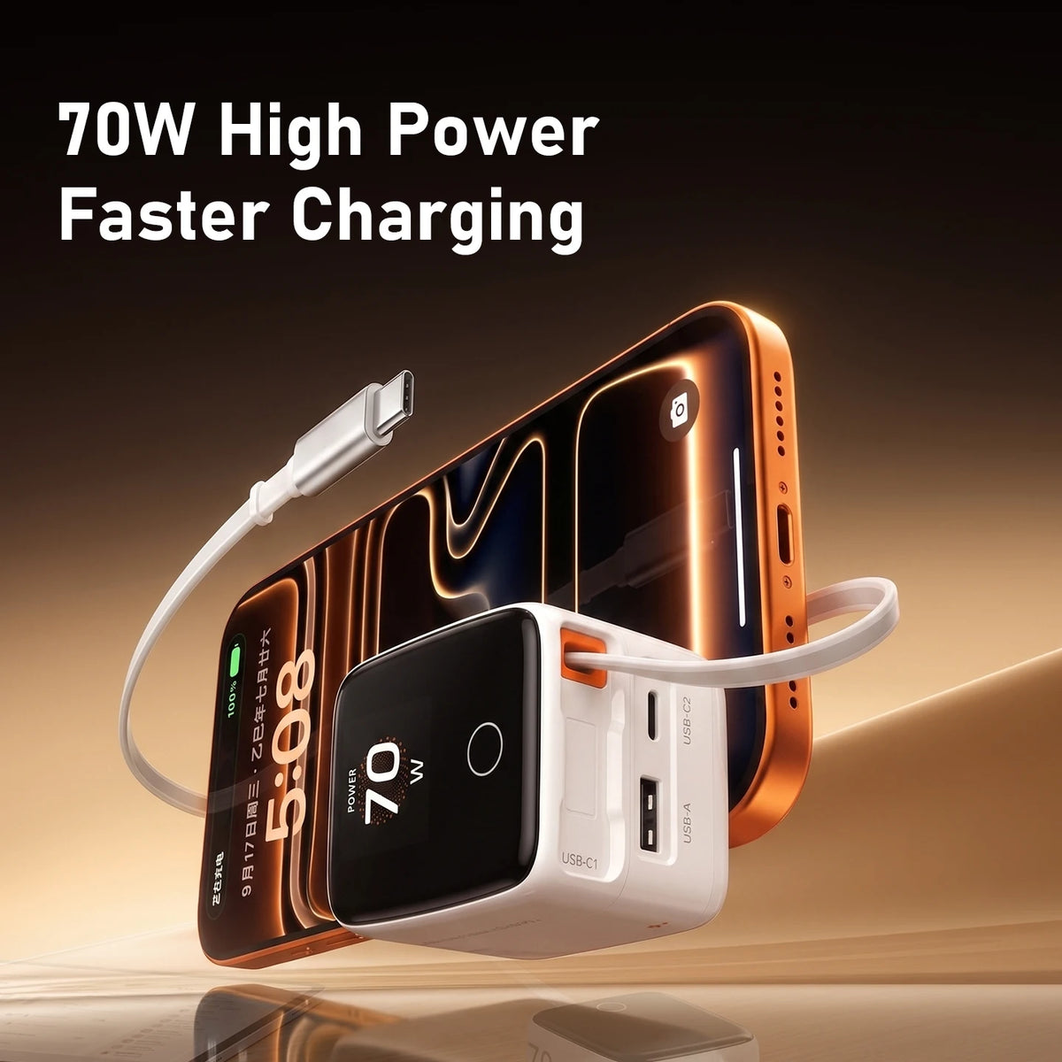 Hagibis 70W GaN Universal Travel Charger with Retractable Cable
