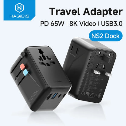 Hagibis 65W GaN Universal Travel Adapter with 8K Dock