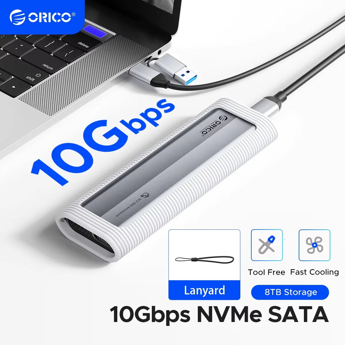 ORICO Tool-Free M.2 NVMe/SATA SSD Enclosure 10Gbps