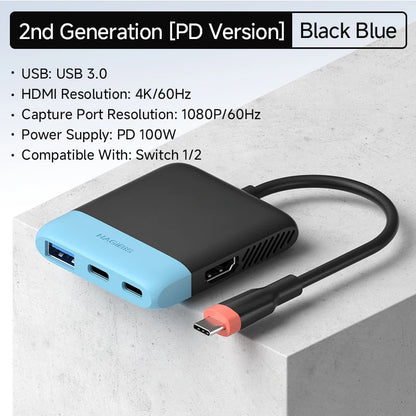Black and blue USB adapter with cable on a light gray background