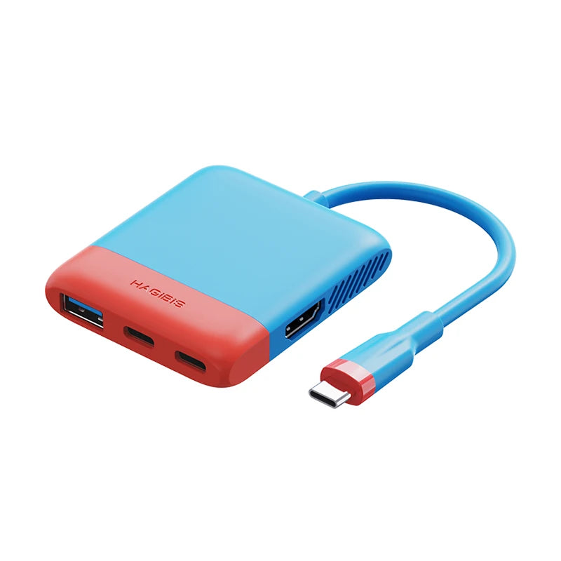 Blue and red USB adapter with cable on a white background