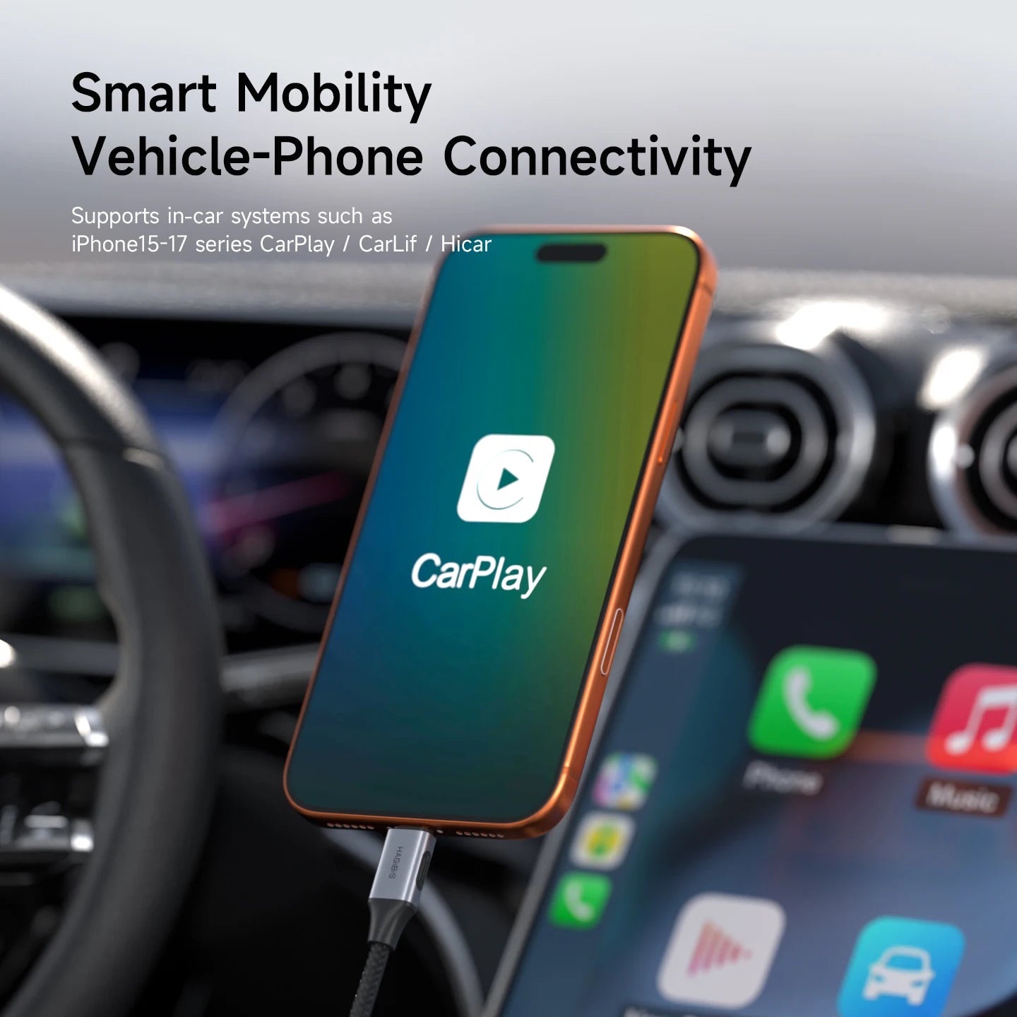USB-A to USB-C Ultra-Soft Cable CarPlay