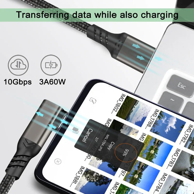 USB-A to USB-C VR Link Cable 10Gbps 60W Right Angle