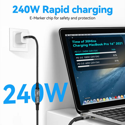 USB4 USB-C Extension Cable 40Gbps 240W 8K