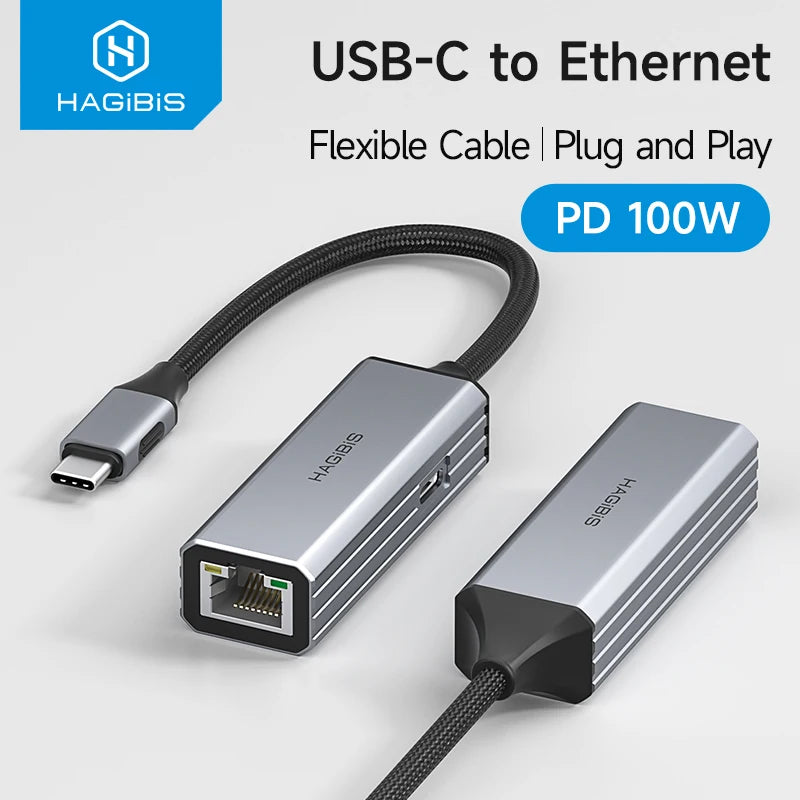 Hagibis USB-C to Ethernet Adapter with 100W PD