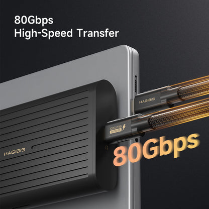 HAGIBIS external hard drive with 80Gbps high-speed transfer text on a dark background