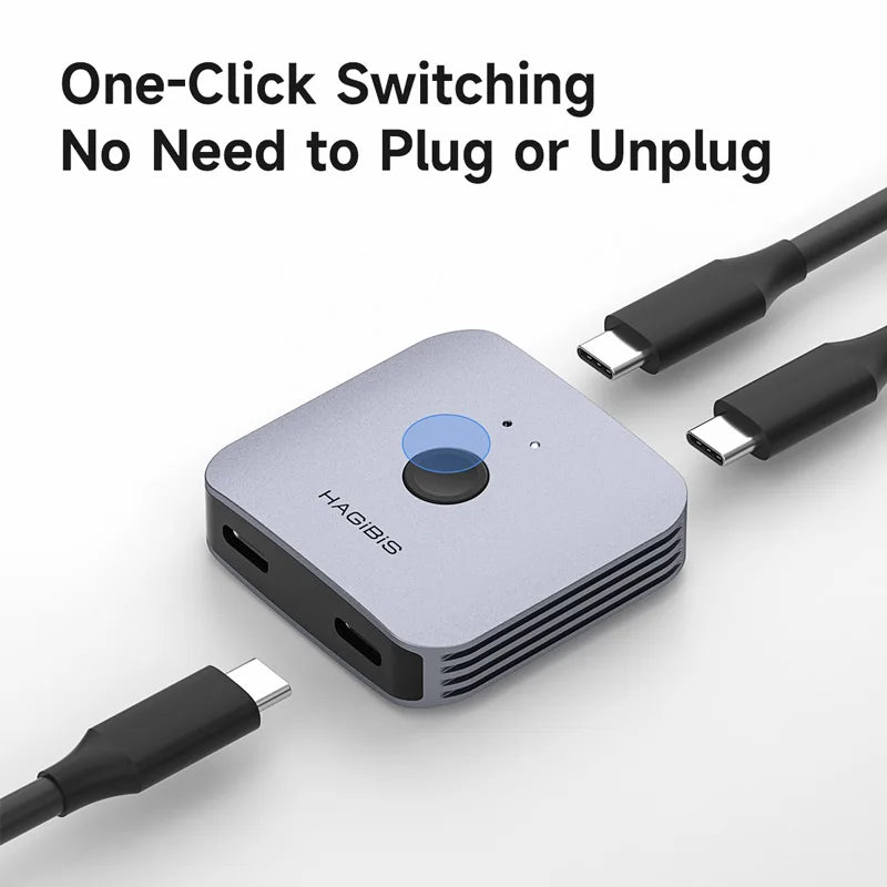 Hagibis device with USB-C cables on a light gray background