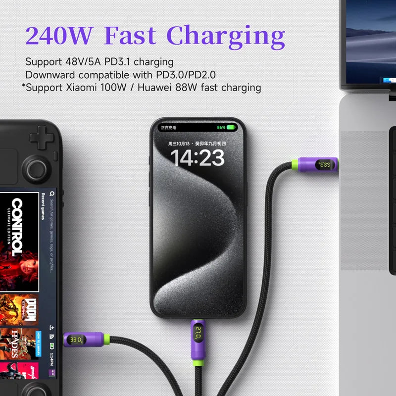 Magnetic USB C to USB C Cable With LED Display