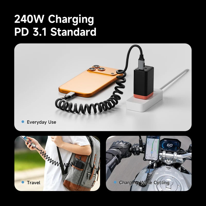 Hagibis USB4 Coiled USB-C Cable 240W 20Gbps
