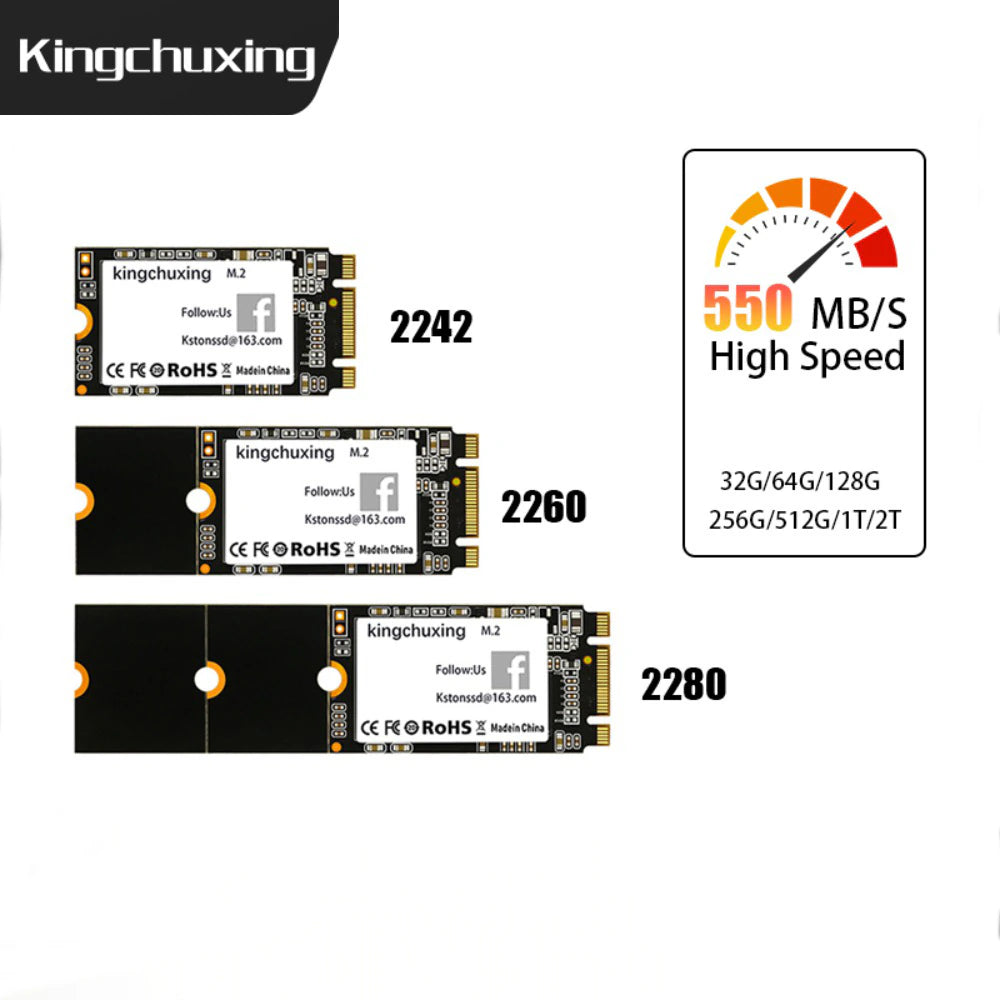 Kingchuxing solid-state drives with speed and capacity information on a white background