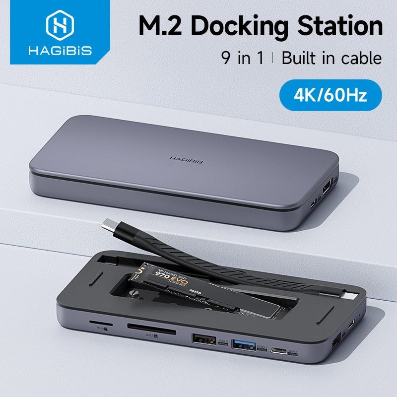 9 in 1 USB C HUB with M.2 NVMe/SATA SSD Enclosure Hagibis